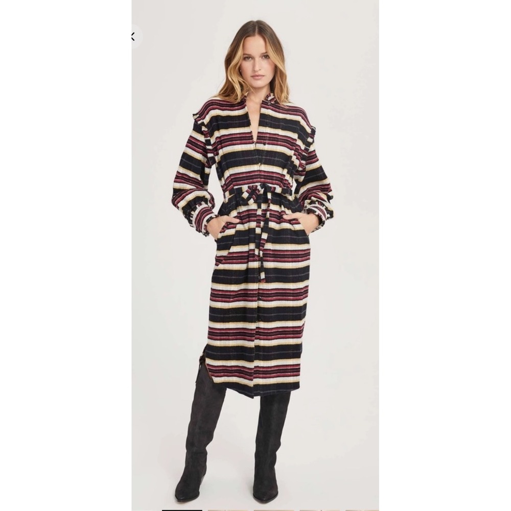 Something Navy NWT Belted Striped Button Up Dress Black L Autumn Western Boho